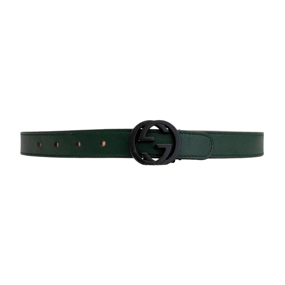 Gucci Kids Interlocking G Green Leather Belt Matte Black Buckle 258395